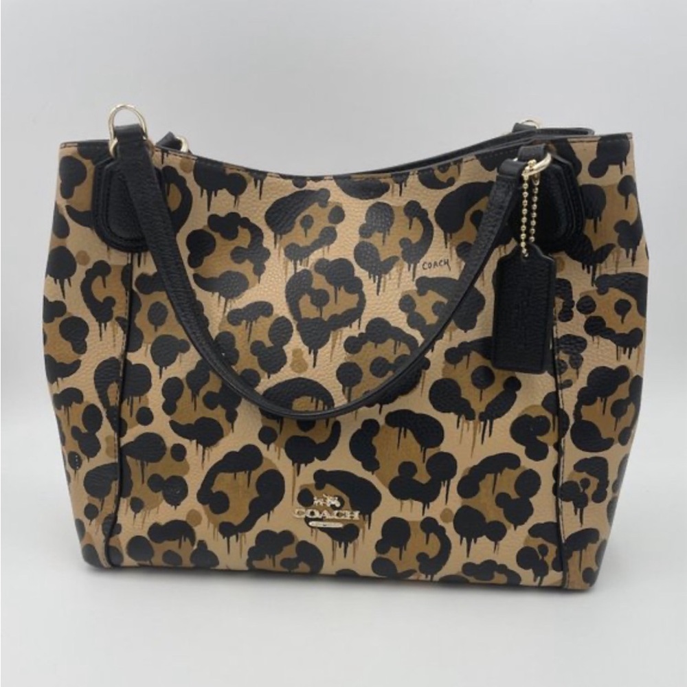 Coach Wild Beast Black and Brown Shoulder Bag with Textured Leopard Print